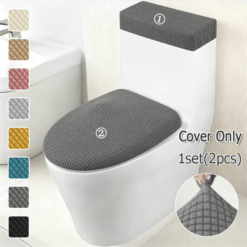Home Bathroom With Two Toilets - 2pcs/set Stretch Toilet Lid Cover and