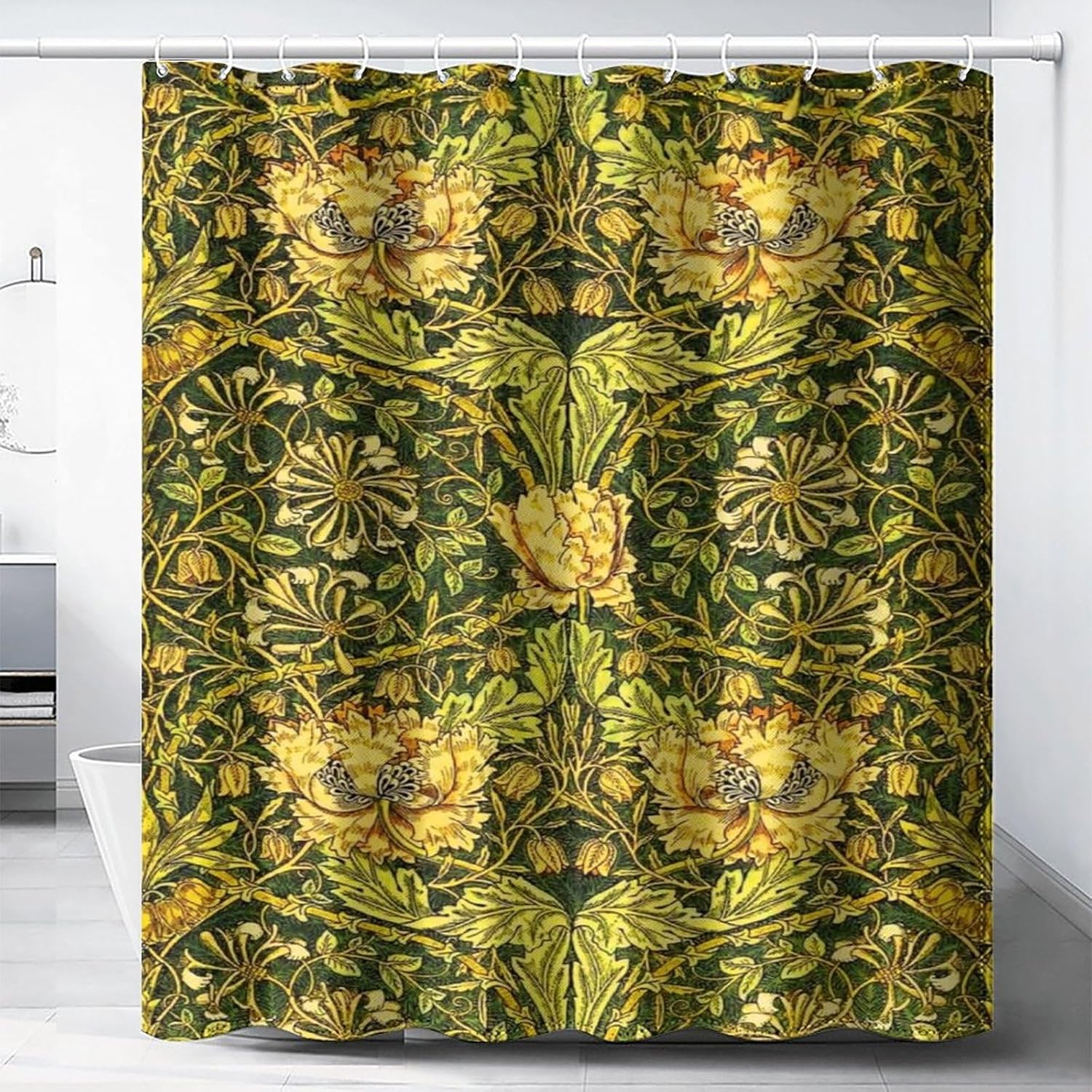 Home Decor Bathroom Ideas - Waterproof Botanical Shower Curtain Green Yellow