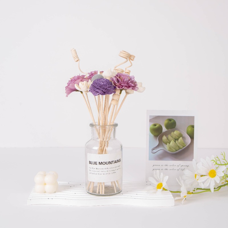 Home One Bathroom Accessories - Rattan Sticks and Sola Flowers Set