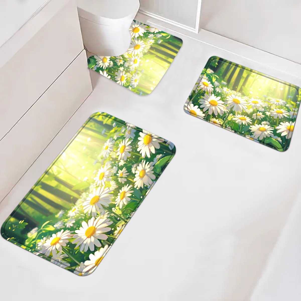 Daisy Floral Bath Mat Set Bath - Home Made Bathroom Vanity 评论和价格