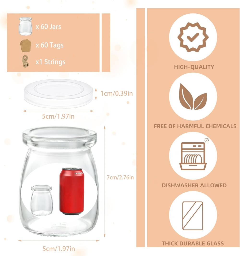 60 Pack 3.4 oz Mini Glass Jars - Bath Salts Jar 评论和价格