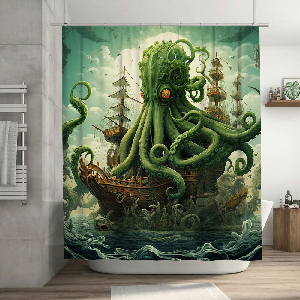 Octopus Ship Shower Curtain Su - Home Decor Bathroom Ideas 评论和价格