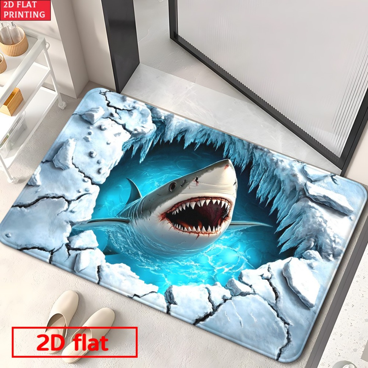 3D Shark Breaking Ice Flannel  - Home Bathroom Break 评论和价格