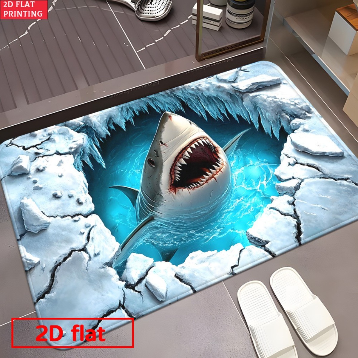 3D Shark Breaking Ice Flannel  - Home Bathroom Break 评论和价格
