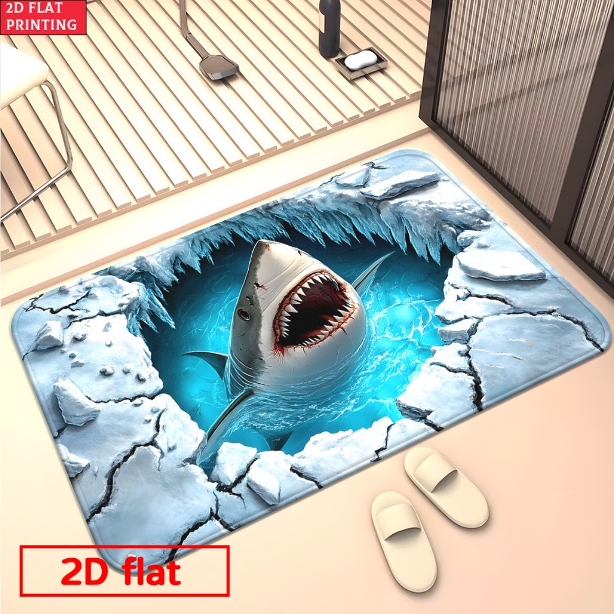 3D Shark Breaking Ice Flannel  - Home Bathroom Break 评论和价格