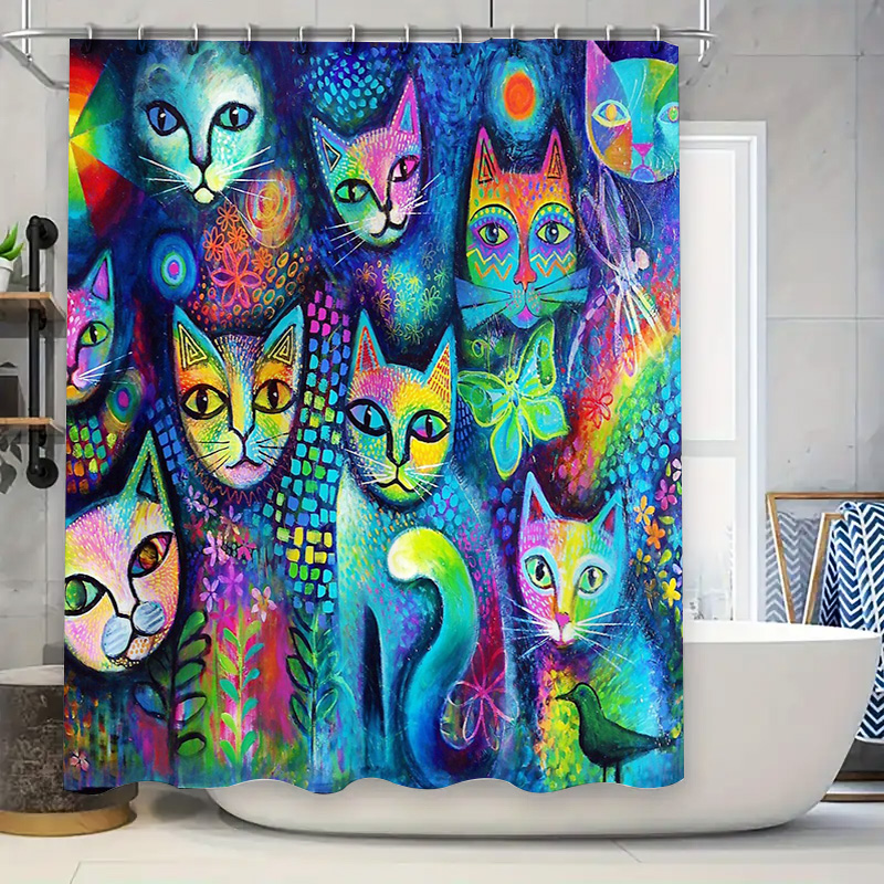 Cat Shower Curtain Artistic An - Home Decor Bathroom Ideas 评论和价格