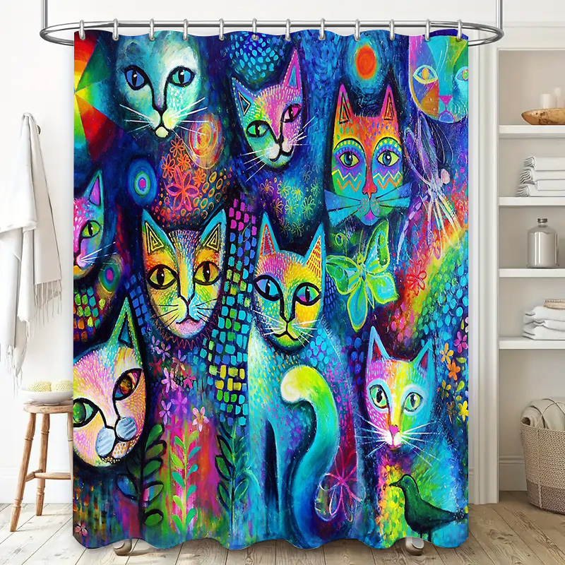 Cat Shower Curtain Artistic An - Home Decor Bathroom Ideas 评论和价格