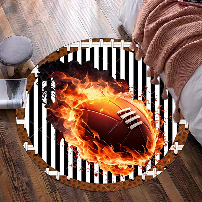 Flaming Football Round Rug for - Home Decor Bathroom Ideas 评论和价格